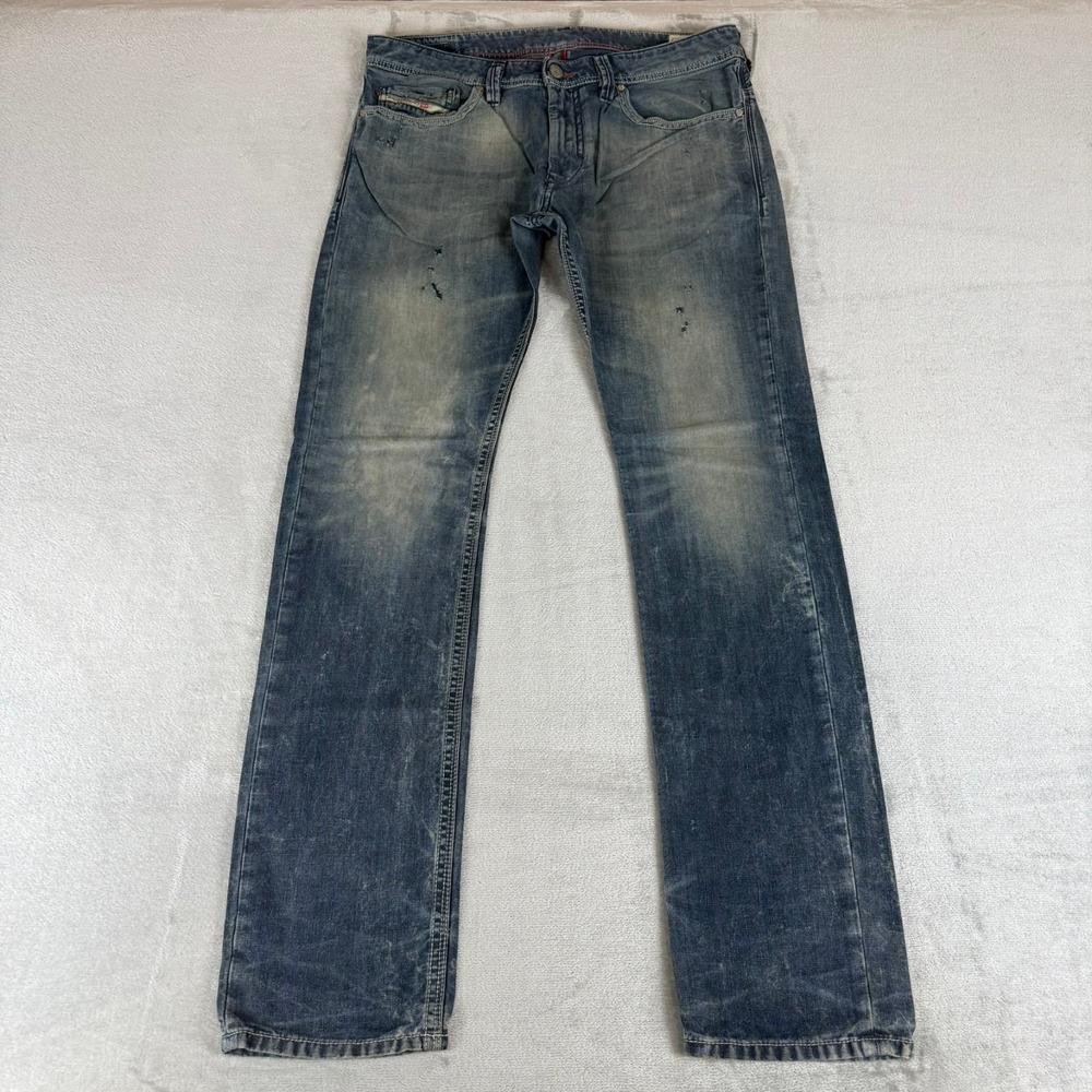 Diesel Thanaz Slim Skinny Jeans Mens 33x33 Blue Denim Distressed Cotton 0660Q